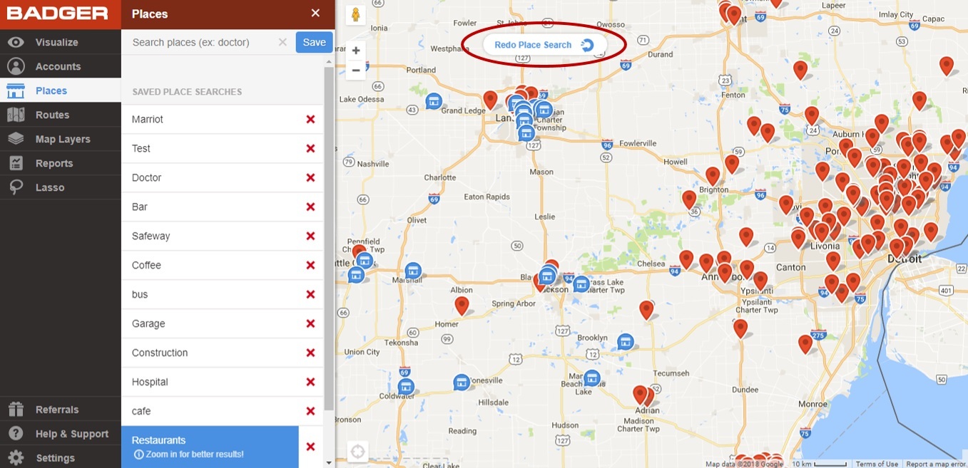 how to use the places tool badger maps